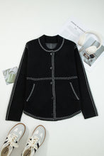 Load image into Gallery viewer, Black Contrast Trim Button up Sweater Cardigan
