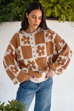 Load image into Gallery viewer, Thai Curry Flower Plaid Henley Baggy Sweater
