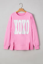 Load image into Gallery viewer, Pink Bow Sequin XOXO Letter Graphic Exposed Seam Baggy Sweatshirt
