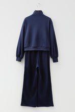 Load image into Gallery viewer, Navy Blue Contrast Piping Zipped Pullover Cropped Pants Set
