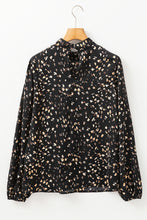 Load image into Gallery viewer, Black Leopard Print Lantern Sleeve Mock Neck Pleated Blouse
