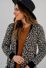 Load image into Gallery viewer, Black Leopard Patched Pocket Open Front Cardigan
