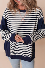 Load image into Gallery viewer, White Stripe Color Block Exposed Seam Loose Fit Sweatshirt
