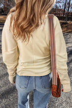 Load image into Gallery viewer, Beige Thermal Knit Patchwork Exposed Seam Long Sleeve Top
