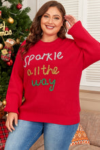 Load image into Gallery viewer, Racing Red Sparkle All The Way Tinsel Crew Neck Plus Size Sweater
