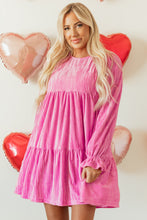 Load image into Gallery viewer, Strawberry Pink Flounce Sleeve Tiered Ruffled Velvet Mini Dress
