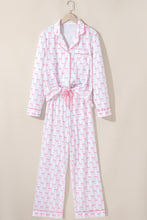 Load image into Gallery viewer, Pink Bow Print Long Sleeve Shirt and Pants Soft Pajama Set
