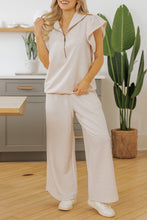 Load image into Gallery viewer, Apricot Textured Ruffled Sleeve Zipped Top and Wide Leg Pants Set
