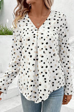 Load image into Gallery viewer, White Polka Dot Print Button Front V Neck Blouse
