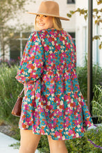Load image into Gallery viewer, Sky Blue Plus Size Floral Print Shirred Ruffle Tiered Mini Dress
