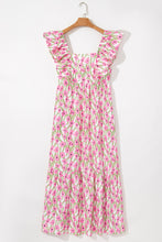 Load image into Gallery viewer, Pink Floral Print Square Neck Ruffled Strap Maxi Dress

