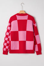 Load image into Gallery viewer, Fiery Red Mixed Plaid Relaxed Sweater Cardigan
