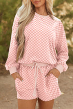 Load image into Gallery viewer, Pink Checkerboard Long Sleeve Pullover and Shorts Set
