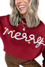 Load image into Gallery viewer, Racing Red Merry Colorful Dot Detail Christmas Drop Shoulder Sweater

