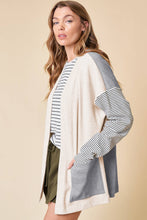 Load image into Gallery viewer, Black Stripe Colorblock Patchwork Open Front Cardigan with Pocket
