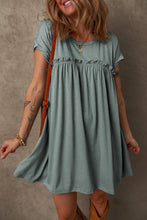 Load image into Gallery viewer, Mist Green Frilled Gathered Seam Round Neck T Shirt Dress
