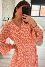Load image into Gallery viewer, Orange Floral Print Flounce Sleeve Buttoned Front Mini Dress
