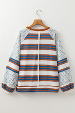 Load image into Gallery viewer, White Striped Floral Printed Patchwork Lantern Sleeve Blouse
