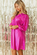 Load image into Gallery viewer, Rose Red Metallic Leopard Print Collared Babydoll Mini Dress
