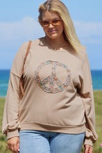 Load image into Gallery viewer, Pale Khaki Floral Peace Sign Graphic Washed Terry Plus Size Sweatshirt
