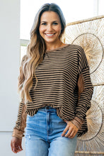 Load image into Gallery viewer, Khaki Stripe Thermal Knit Drop Shoulder Casual Top
