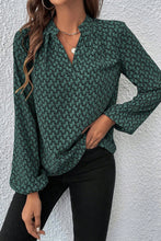 Load image into Gallery viewer, Green Geometric Print Notched Neck Puff Sleeve Blouse
