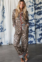 Load image into Gallery viewer, Dearlove Khaki Leopard Print Colorblock Striped Edge Shirt and Pants Pajama Set
