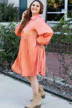 Load image into Gallery viewer, Peach Blossom Metallic Balloon Sleeve Shirt Plus Size Mini Dress
