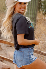 Load image into Gallery viewer, Carbon Grey Vintage Western Bull Head Skull Turquoise Aztec Graphic T Shirt
