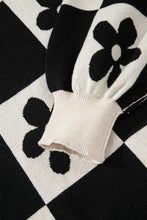 Load image into Gallery viewer, Black Flower Plaid Henley Baggy Sweater
