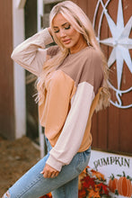 Load image into Gallery viewer, Khaki Color Block Long Sleeve Ribbed Loose Top
