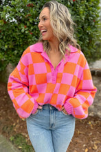 Load image into Gallery viewer, Sachet Pink Checkered Knit Polo Collar Baggy Sweater
