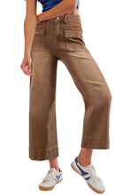 Load image into Gallery viewer, Brown Flap Pockets Front Straight Cropped Jeans
