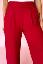 Load image into Gallery viewer, Fiery Red Pleated Detail Pull On High Elastic Waist Loose Straight Pants
