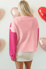 Load image into Gallery viewer, Pink Floral Patch Color Block Striped Sleeve Textured Top
