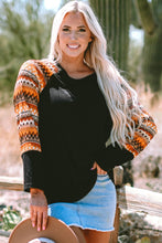 Load image into Gallery viewer, Orange Geo Print Raglan Patchwork Long Sleeve Tee
