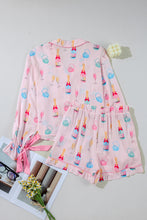 Load image into Gallery viewer, Light Pink Christmas Wine Glass Print Bow Knot Two Piece Pajama Set
