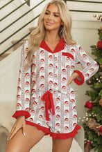 Load image into Gallery viewer, White Santa &amp; Stripes Ruffle PJ Set
