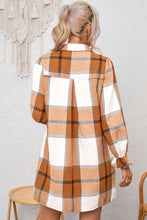 Load image into Gallery viewer, Khaki Plaid Pattern Collared Neck Ruffled Sleeve Shirt Dress

