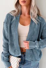 Load image into Gallery viewer, Evergreen Mineral Wash Exposed Seam Patchwork Knit Open Sweater Cardigan
