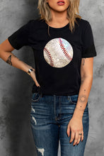 Load image into Gallery viewer, Black Heat Transfer Baseball Print Cotton Blend T Shirt
