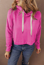 Load image into Gallery viewer, Sachet Pink Solid Drop Shoulder Drawstring Cropped Hoodie
