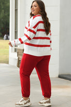 Load image into Gallery viewer, Red Stripe Drop Shoulder Pullover and Jogger Pants Set
