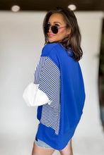 Load image into Gallery viewer, Dark Blue Striped Patchwork Sleeve Colorblock Sweatshirt
