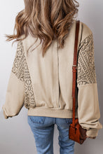 Load image into Gallery viewer, Parchment Knit Crochet Exposed Seam Ribbed Trim Sweatshirt
