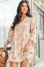 Load image into Gallery viewer, Yellow Boho Floral V Neck Ruffled Empire Waist Long Sleeve Mini Dress

