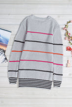 Load image into Gallery viewer, Gray Ribbed Knit Striped Sweater
