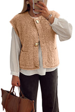 Load image into Gallery viewer, Light French Beige Big Button Accent Fuzzy Pocket Vest
