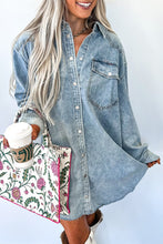 Load image into Gallery viewer, Beau Blue Chest Pocket Raw Hem Denim Loose Shirt Dress
