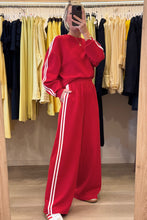 Load image into Gallery viewer, Fiery Red Varsity Striped Detail Crewneck Pullover Elastic Sweatpants 2pcs Outfit
